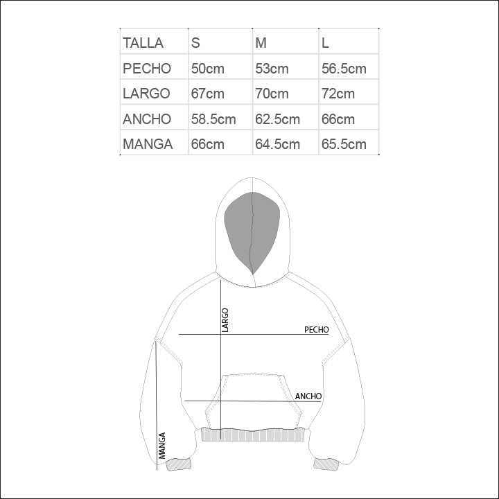 Guía de medidas — Hoodie "JUEGO DE MI ALMA"