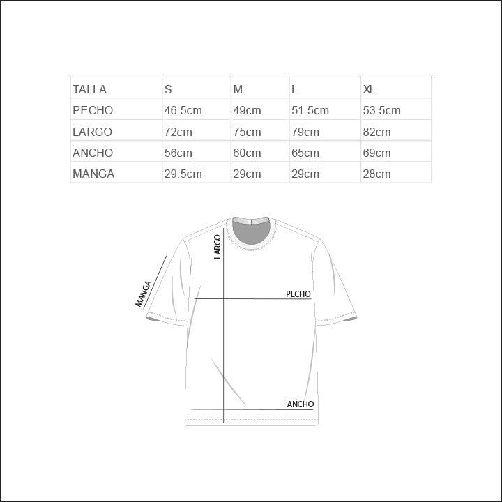 Guía de medidas — Tshirt Leyendas, Modelo MARADONA
